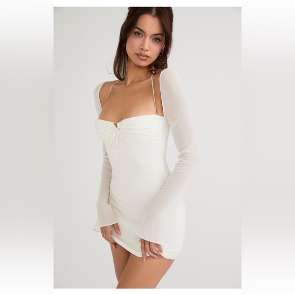 House of CB BABYDOLL IVORY CHIFFON HALTER MINI DRESS NWT - Picture 2 of 4